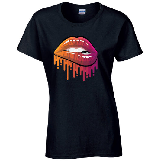 Orange and Pink Lips Ladies Cotton T-Shirt Available in Black Grey and White LT20