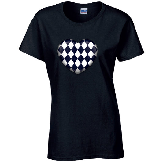 Black Harley Quinn Heart Ladies Cotton T-Shirt Available in Black Grey and White LT24