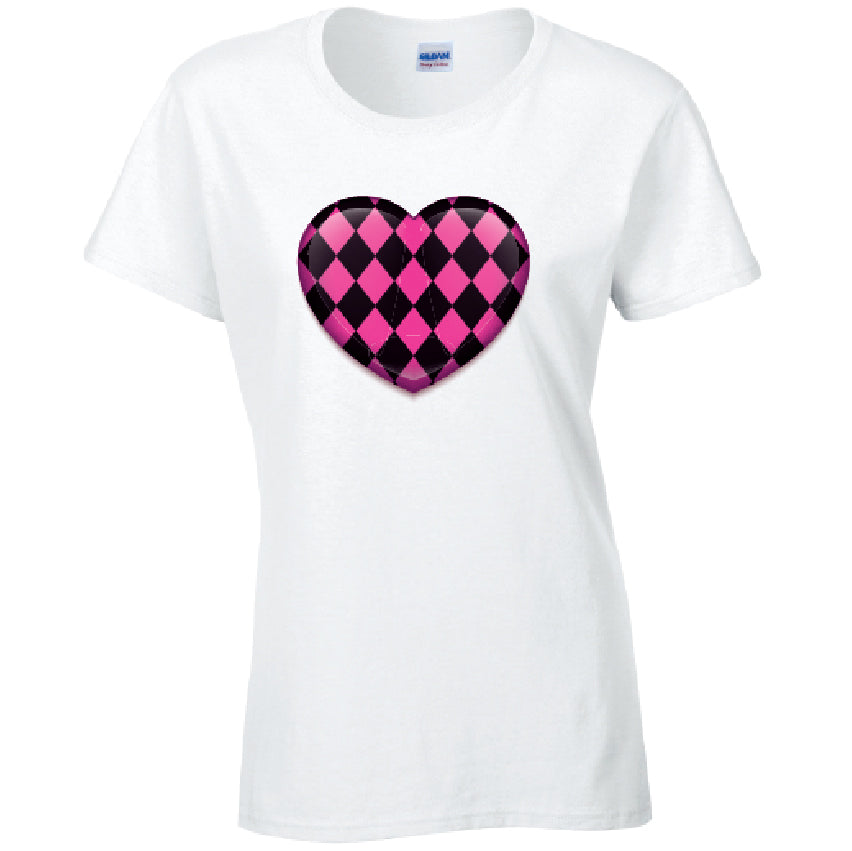 Pink Harley Quinn Heart Ladies Cotton T-Shirt Available in Black Grey and White LT26