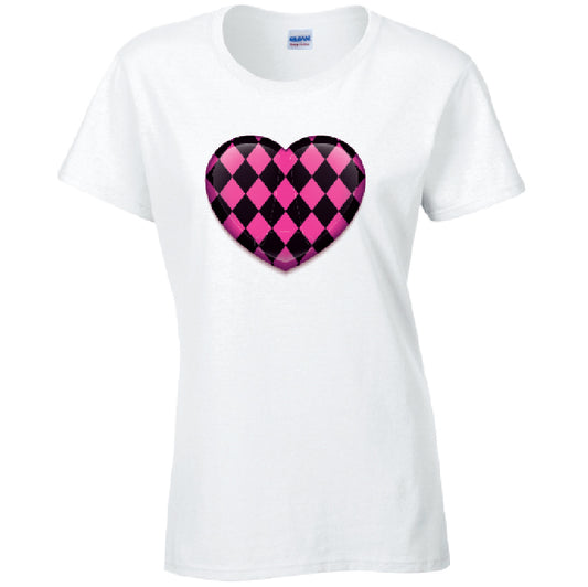 Pink Harley Quinn Heart Ladies Cotton T-Shirt Available in Black Grey and White LT26