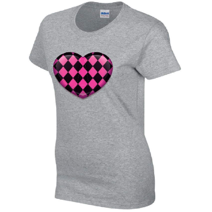 Pink Harley Quinn Heart Ladies Cotton T-Shirt Available in Black Grey and White LT26
