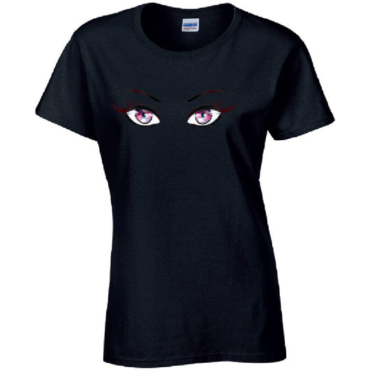 Pink Eyes Ladies Cotton T-Shirt Available in Black Grey and White LT27