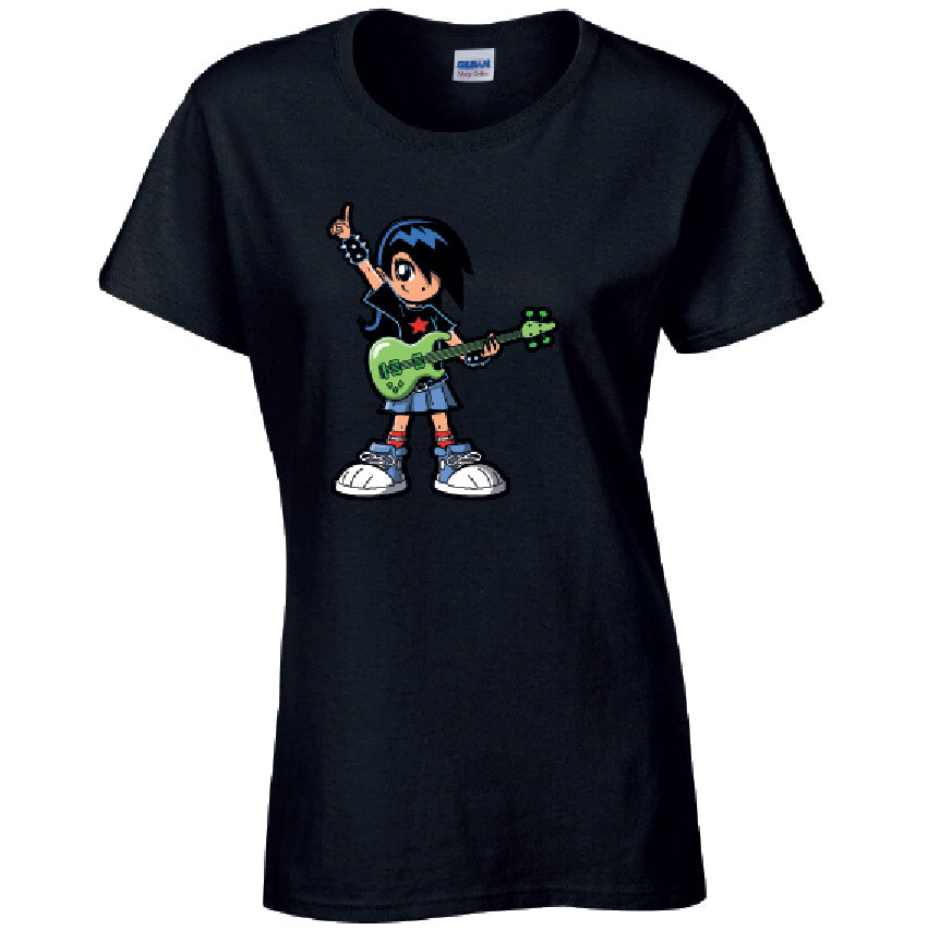 Guitar Girl Ladies Cotton T-Shirt Available in Black Grey and White LT33