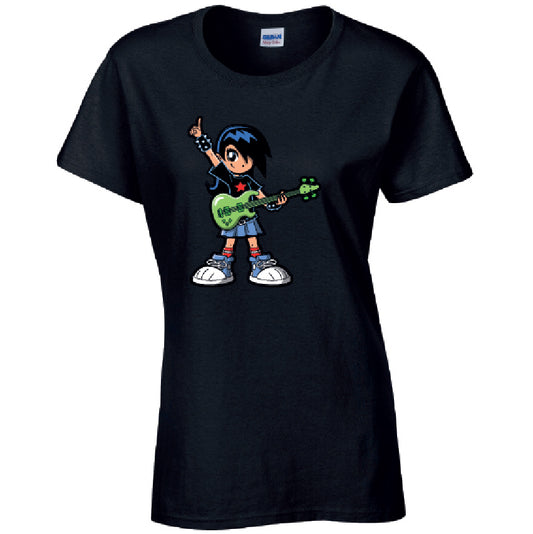 Guitar Girl Ladies Cotton T-Shirt Available in Black Grey and White LT33