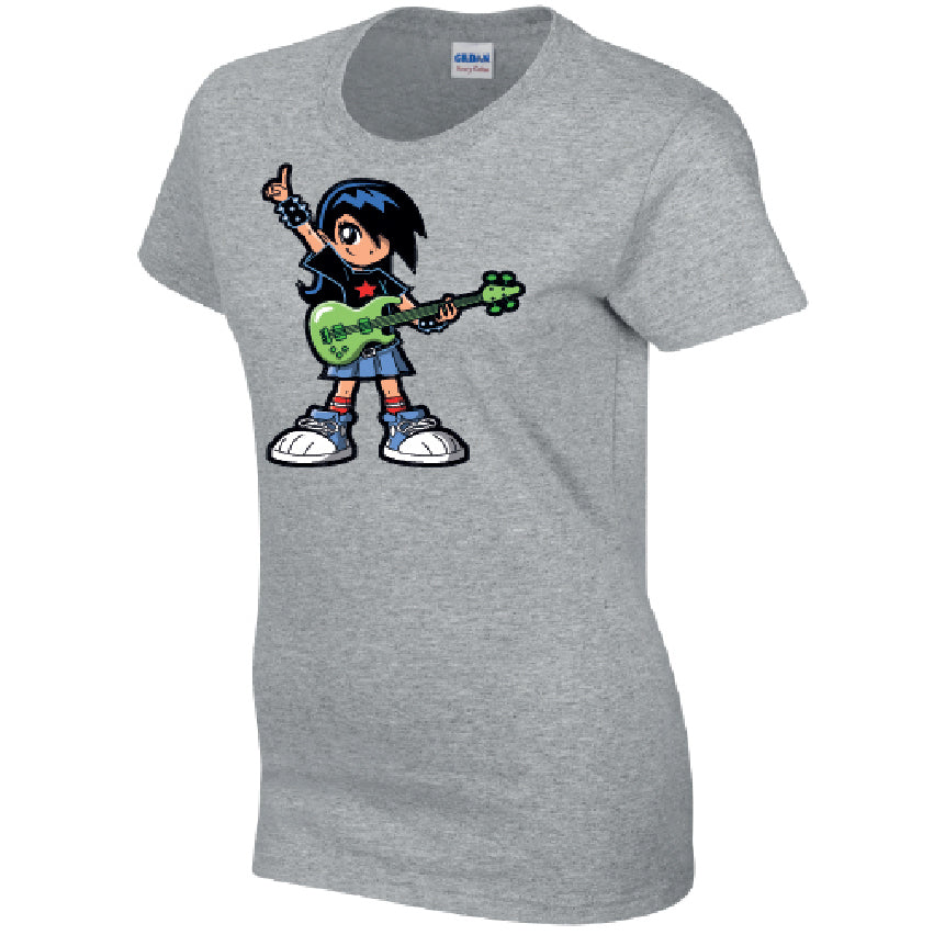 Guitar Girl Ladies Cotton T-Shirt Available in Black Grey and White LT33