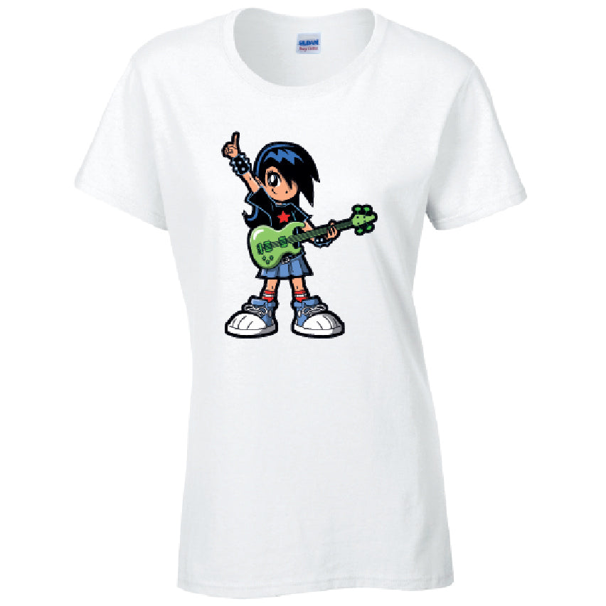 Guitar Girl Ladies Cotton T-Shirt Available in Black Grey and White LT33