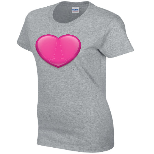 Pink Heart Ladies Cotton T-Shirt Available in Black Grey and White LT36
