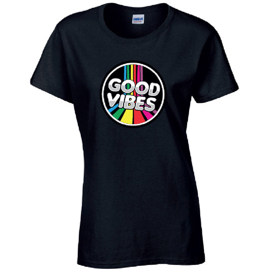 Good Vibes Ladies Cotton T-Shirt Available in Black Grey and White LT39
