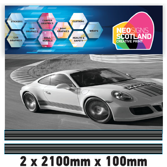 MC2.1 Martini Racing Monochrome Side stripe 2.1m (2100mm) Long laminated for Porsche le mans sticker graphics various widths available