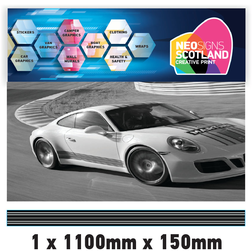 MC1.1/150x1 Martini Racing Monochrome 1100mm x 150mm Bonnet stripe for Porsche