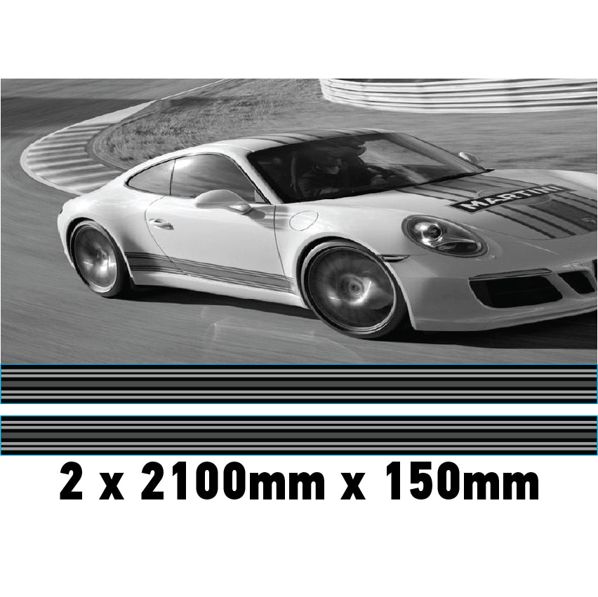 MC2.1/150x2 Martini Racing Monochrome 2x2100mm x 150mm stripes for Porsche