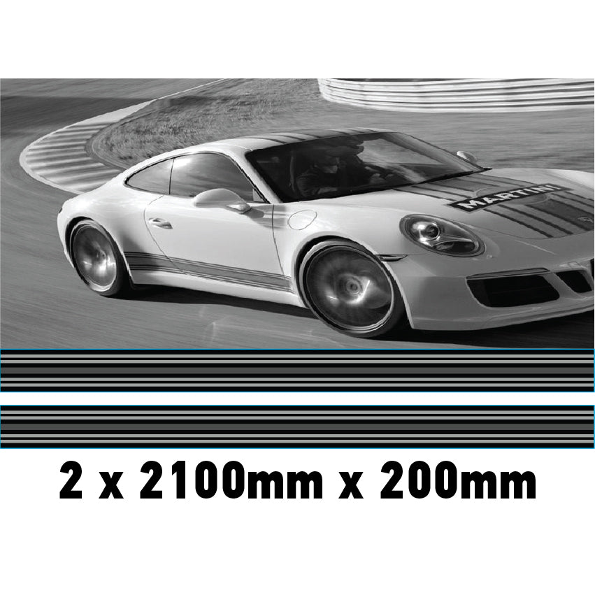 MC2.1/200x2 Martini Racing Monochrome 2x2100mm x 200mm stripes for Porsche
