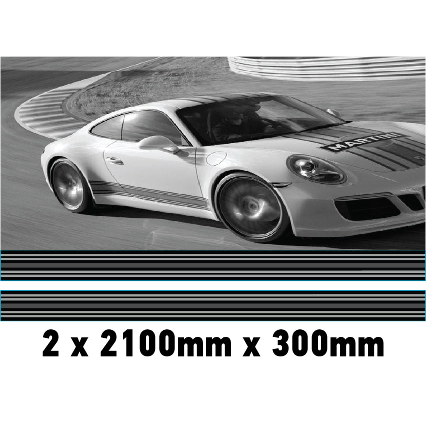 MC2.1/300x2 Martini Racing Monochrome 2x2100mm x 300mm stripes for Porsche