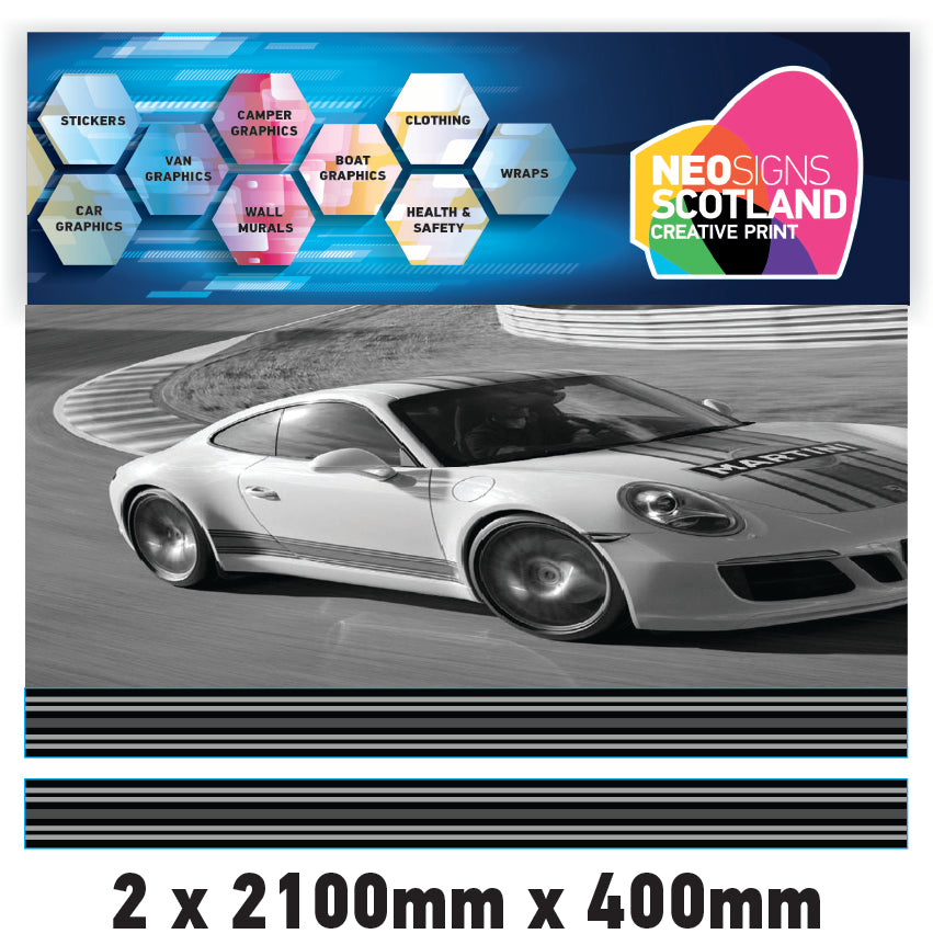 MC2.1/400x2 Martini Racing Monochrome 2x2100mm x 400mm stripes for Porsche
