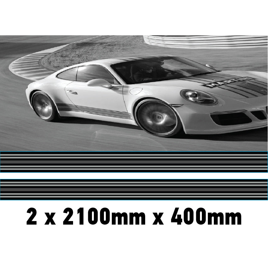 MC2.1/400x2 Martini Racing Monochrome 2x2100mm x 400mm stripes for Porsche
