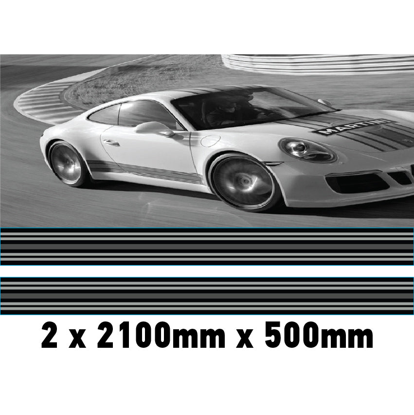 MC2.1/500x2 Martini Racing Monochrome 2x2100mm x 500mm stripes for Porsche