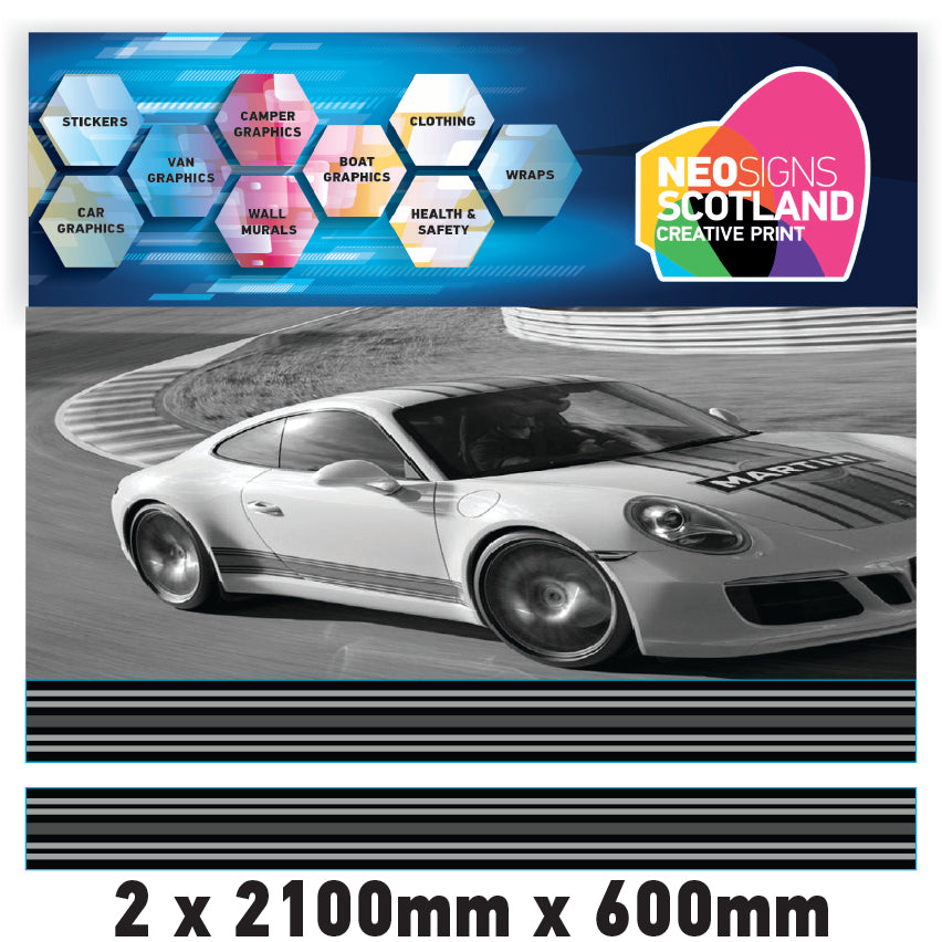 MC2.1/600x2 Martini Racing Monochrome 2x2100mm x 600mm stripes for Porsche