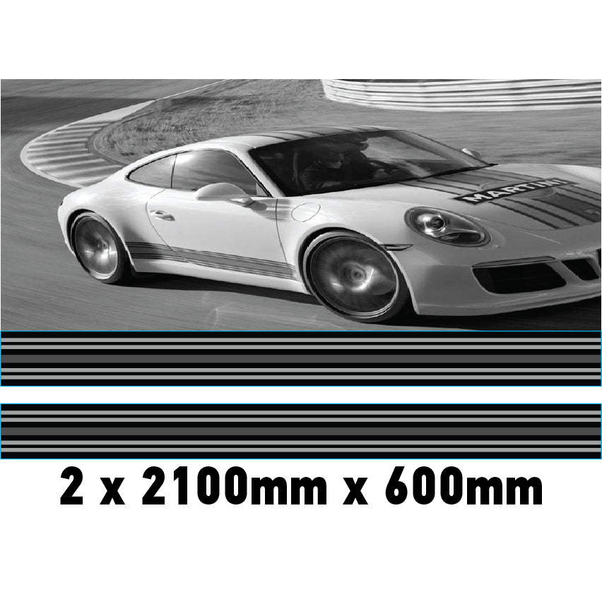 MC2.1/600x2 Martini Racing Monochrome 2x2100mm x 600mm stripes for Porsche