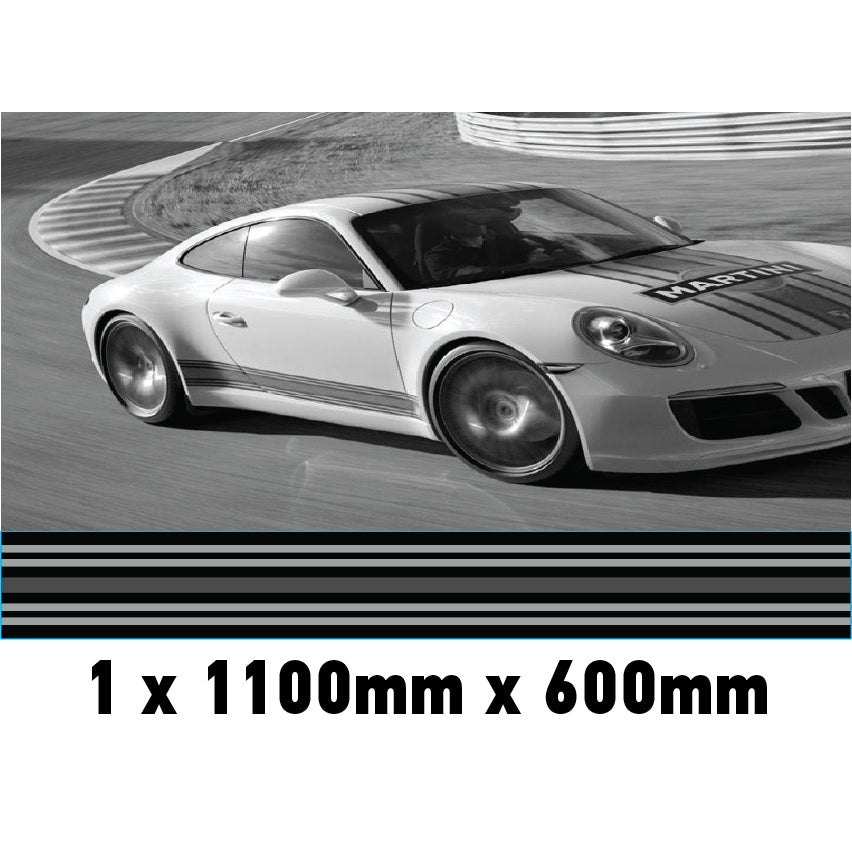 MC1.1/600x1 Martini Racing Monochrome 1100mm x 600mm Bonnet stripe for Porsche