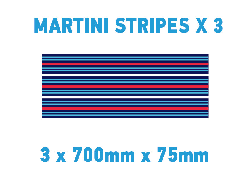 MR01 3 x 700mm x 75mm Martini Racing stripe Monochrome for Porsche