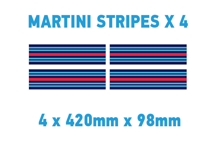 MR02 4 x 420mm x 98mm Martini Racing stripe Monochrome for Porsche