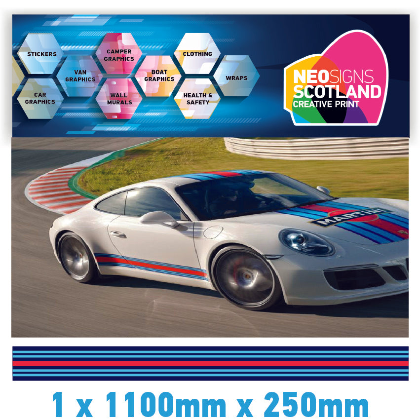 MR1.1/250x1 Martini Racing 1100mm x 250mm Bonnet stripe for Porsche