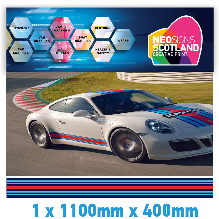 MR1.1/400x1 Martini Racing 1100mm x 400mm Bonnet stripe for Porsche