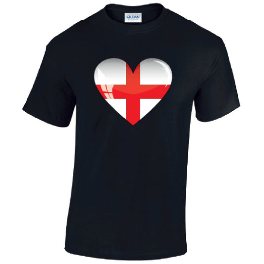 England Heart Mens Cotton T-Shirt 5 sizes 3 Colours Available Printed MT08