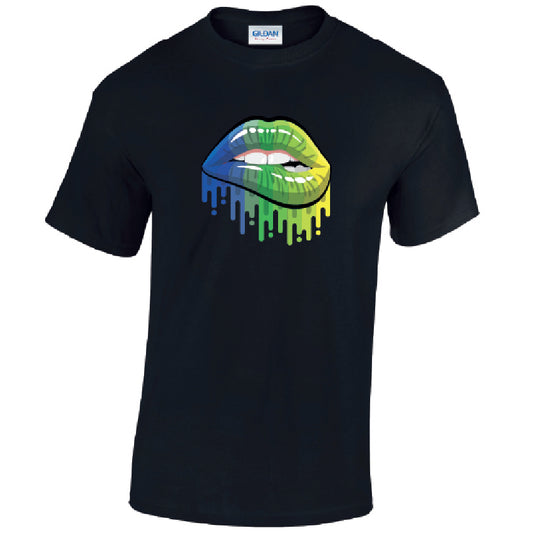 Blue and Green Lips Mens Cotton T-Shirt 5 sizes 3 Colours Available Printed MT14