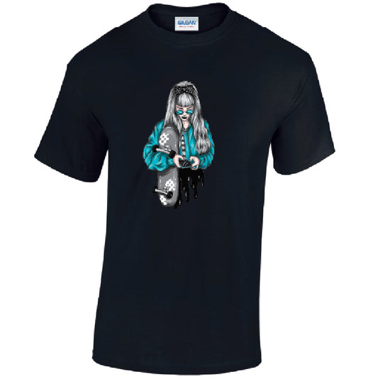 Blue Skater Girl Mens Cotton T-Shirt 5 sizes 3 Colours Available Printed MT31