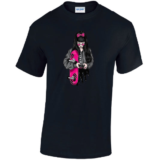 Pink Skater Girl Mens Cotton T-Shirt Available in Black Grey and White MT37