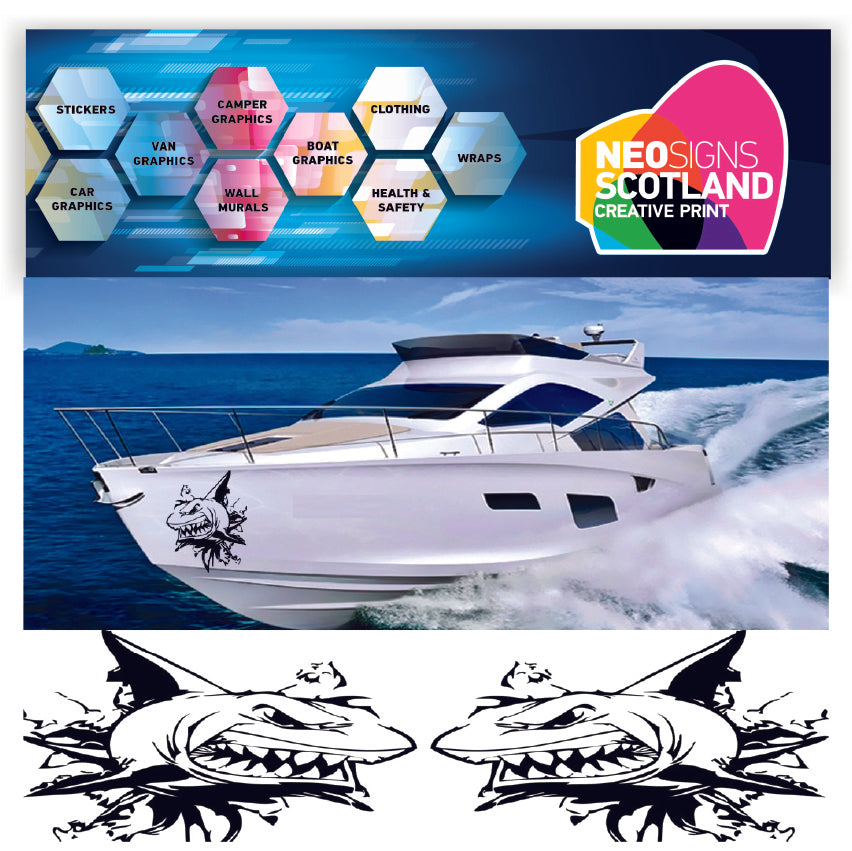 NEO00948 Nasty shark x 2 boat graphics stickers decals custom jestski caravan car