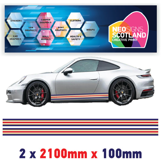 ROB2.1 Rothmans Racing Side stripe 2x2.1m (2100mm) Long laminated for Renault Peugeot Citroen sticker graphics various widths available