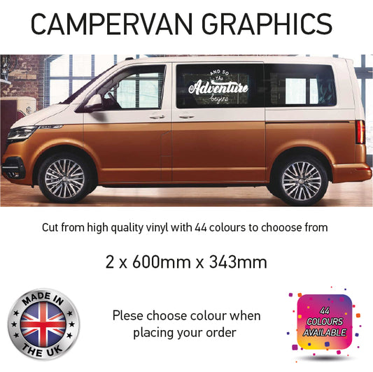 SCG01-SCG10 Adventure Awaits Graphics stickers fits all Motorhome and Campervans Various Designs Avilable