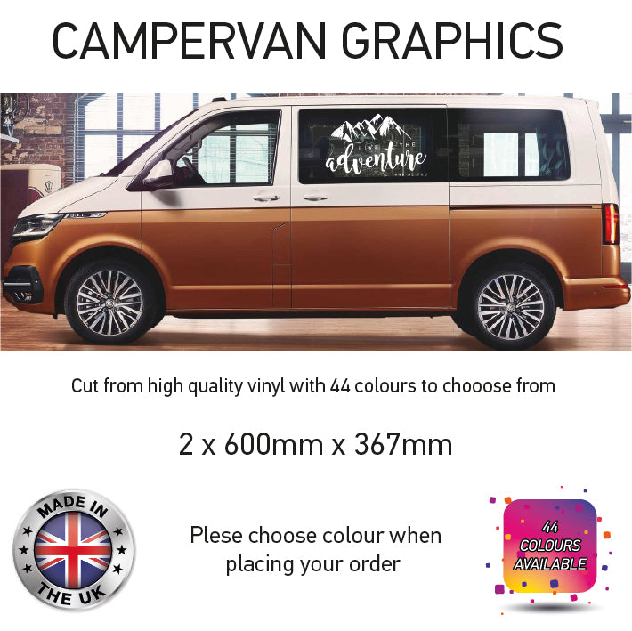SCG01-SCG10 Adventure Awaits Graphics stickers fits all Motorhome and Campervans Various Designs Avilable