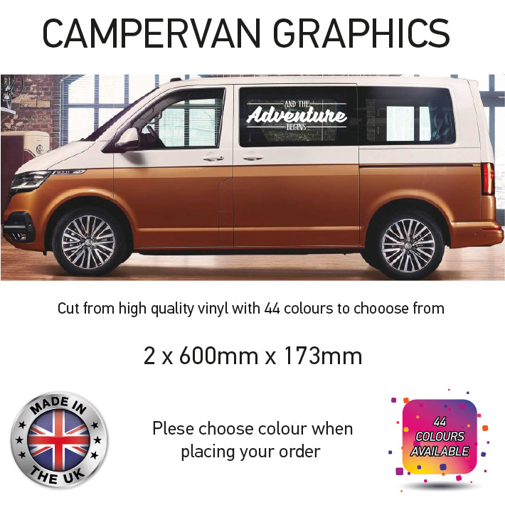 SCG01-SCG10 Adventure Awaits Graphics stickers fits all Motorhome and Campervans Various Designs Avilable