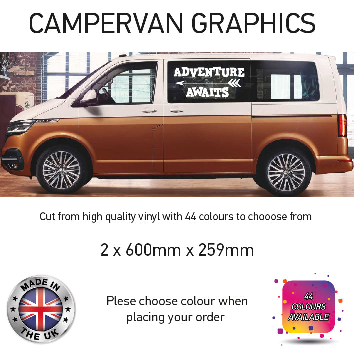 SCG11-SCG20 Adventure awaits Graphics stickers fits all Motorhome And Campervans Various Designs Availble