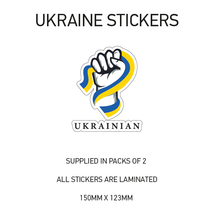 WAR02 Ukraine Ribbon Fist sticker 150mm x 123mm