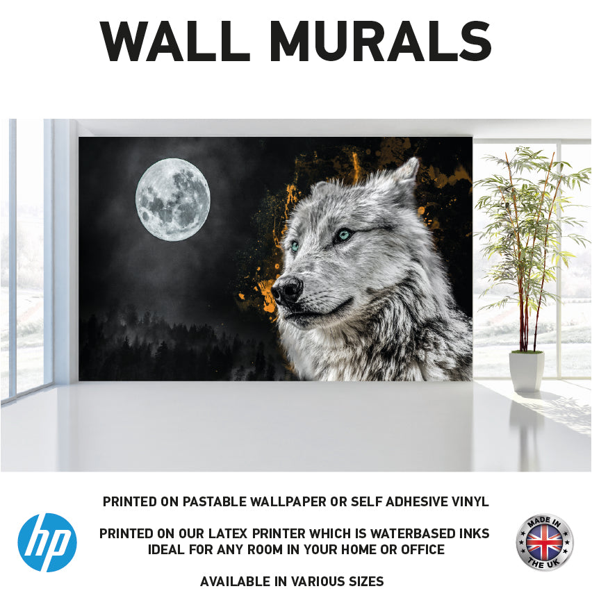 WM0003 Moon and wolf Wall Murals WallPaper Print Decal Deco sticker