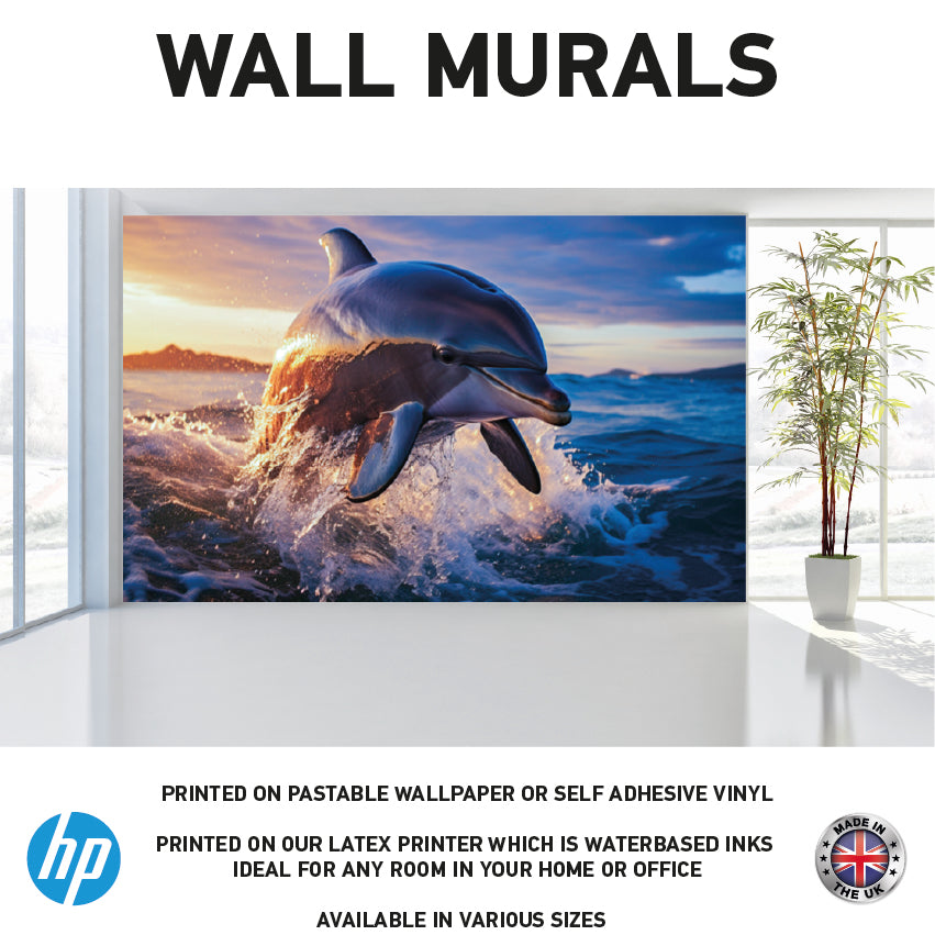 WM0016 Dolphin Jump in sea Night Wall Murals WallPaper Print Decal sticker