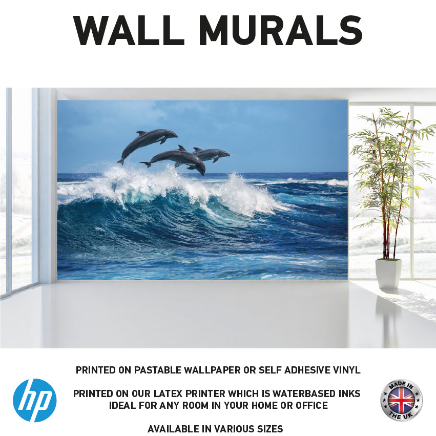 WM0020 Three Dolphins Jumping in the Sea Wall Murals WallPaper Print Decal sticker