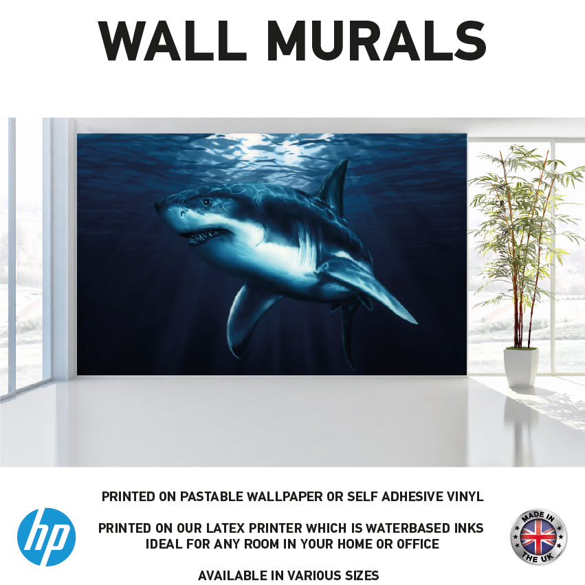 WM0022 Great White Shark Underwater Wall Murals WallPaper Print Decal sticker