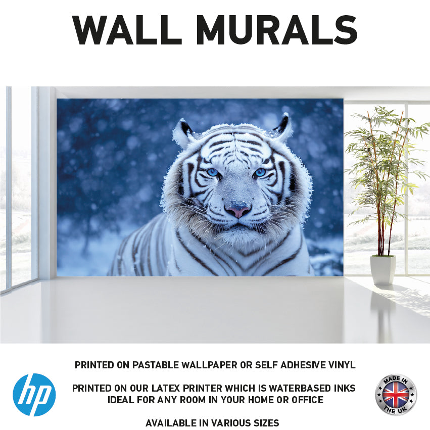 WM0040 White Snow Tiger Animal Wall Murals WallPaper Print Decal sticker