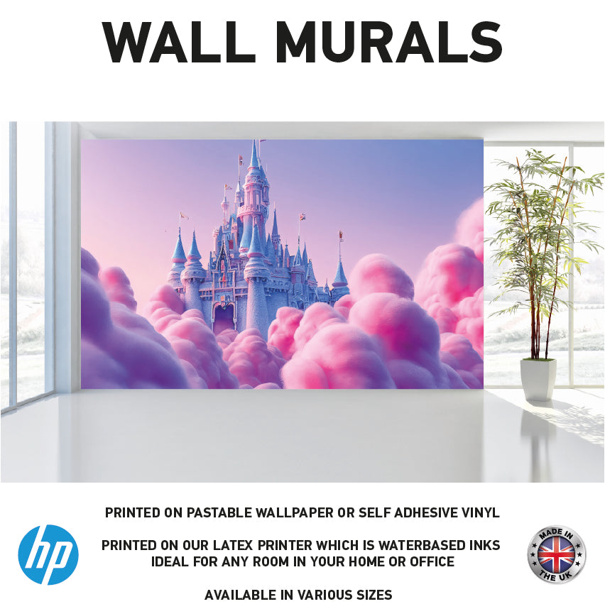 WM0088 Castle Princess Pink Clouds Wall Murals WallPaper Print Decal sticker