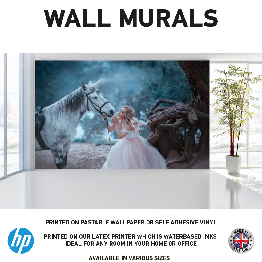 WM0089 White Horse Women Forrest Wall Murals WallPaper Print Decal sticker