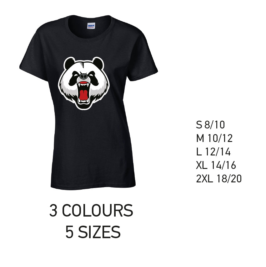 LT02 Angry Panda Ladies Cotton T-Shirt 5 sizes 3 Colours Available Latex printed