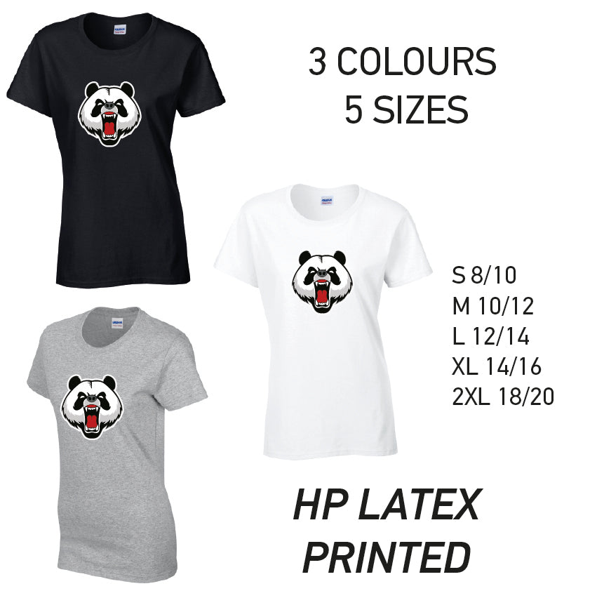 LT02 Angry Panda Ladies Cotton T-Shirt 5 sizes 3 Colours Available Latex printed