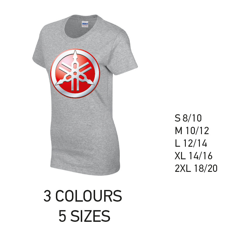 LT12 Yamaha Ladies Cotton T-Shirt 5 sizes 3 Colours Available Latex printed