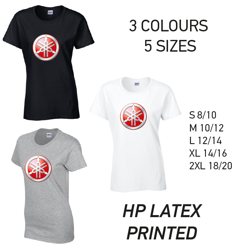 LT12 Yamaha Ladies Cotton T-Shirt 5 sizes 3 Colours Available Latex printed