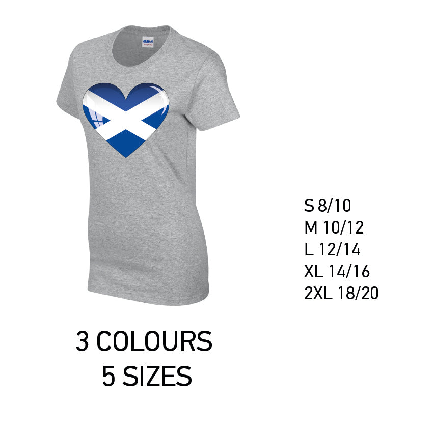 LT13 Scotland Heart Ladies Cotton T-Shirt 5 sizes 3 Colours Available Latex printed